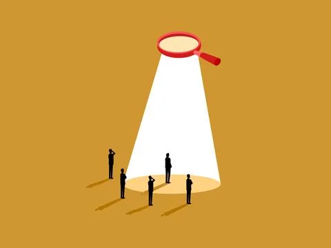 Use a magnifying glass to find efficient workers , search for job applicants Illustrazione stock