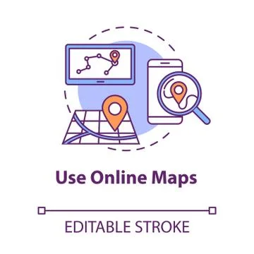 Use online maps concept icon. GPS application. Find location online. Plan route Stock-Illustration