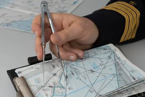 Use of a pair of compasses for navigation Stock Photos