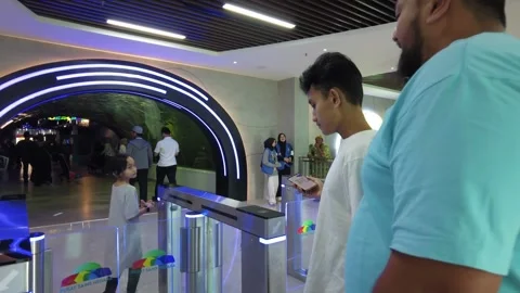 Use a QR code to enter the National Science Museum. Slow motion. Stock Footage 331982263