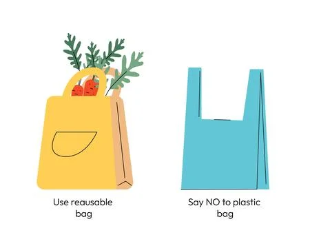 Use Reusable Bag vs Say No to Plastic Bag Vector Illustration Eco Friendly Stock Illustration