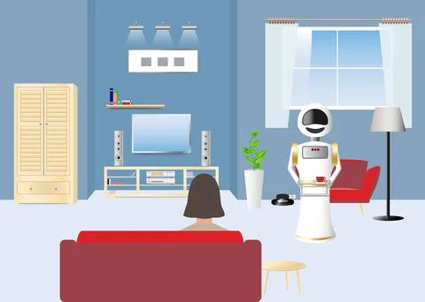Use of robots in the home concept   vector. Stock Illustration