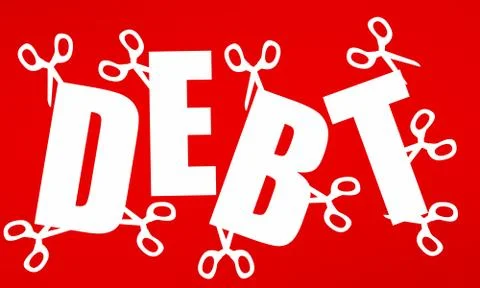 Use scissors to cut away debt. Concept of debt management Stock Illustration