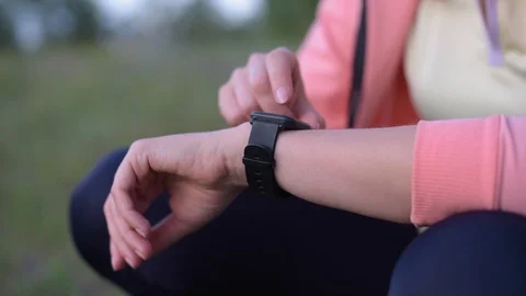 Use smartwatch, slide on screen and tap Stock Footage 90435017
