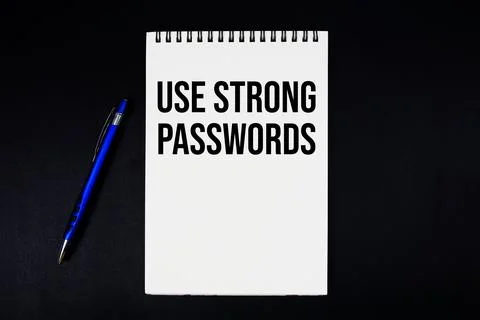 Use Strong Passwords text written on notepad Stock Photos
