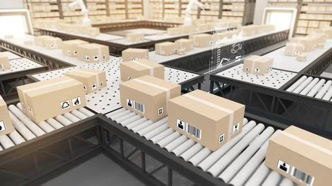 Use technology in rail systems in warehouses, warehousing and packaging, Auto Stock Illustration