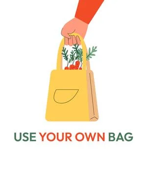 Use Your Own Bag Vector Illustration. Hand Holding Reusable Shopping Bag with Stock Illustration