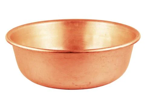Used bare copper made empty basin isolated on white background Stock Photos