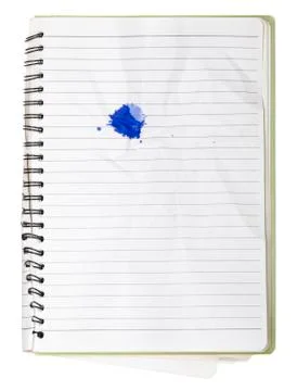 Used blank note book with ring binder and inkblot isolated on white Stock Photos