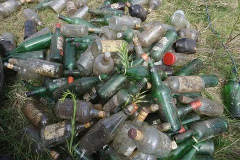 Used bottles for the construction of the wall Stock Photos