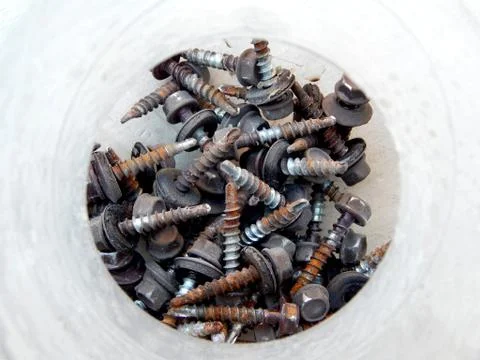 Used building screws with rust Stock Photos