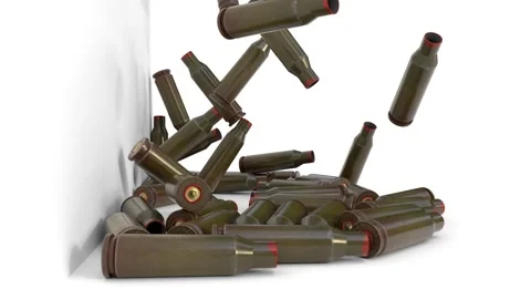 Used bullet shells fall on white background Stock Footage 306777610