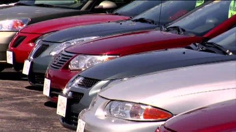 Used car lot, sedans, static shot 02 Stock Footage 24632636