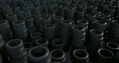 Used car tyres, loping 3D animation Stock Footage 115168934