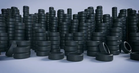 Used car tyres, loping 3D animation Stock Footage 115169251