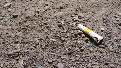 A Used Cigarette On Sand Stock Photos