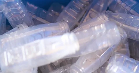 Used clear PET plastic bottles in a recycling bin. plastic waste management.. Stock Footage 342217346