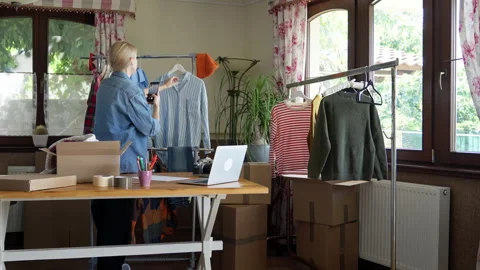 Used clothes resale concept. Stock Footage 221346329