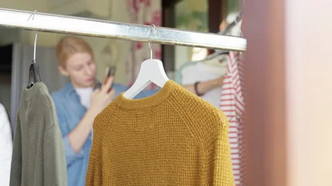 Used clothes resale concept. Stock Footage 221554394