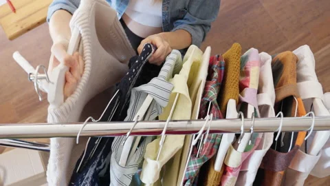 Used clothes resale concept. Video stock 221581012