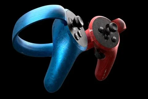 Used controllers for virtual reality, online and cloud gaming isolated on bla Stock Illustration
