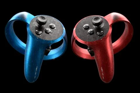 Used controllers for virtual reality, online and cloud gaming isolated on bla Stock Illustration