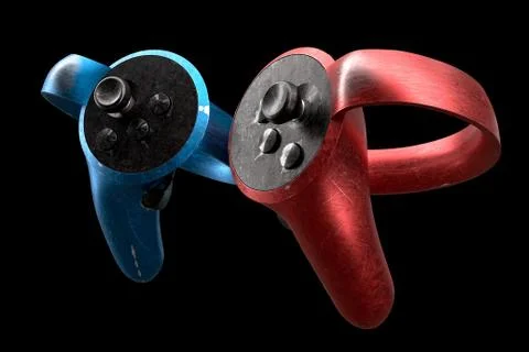 Used controllers for virtual reality, online and cloud gaming isolated on black Illustrazione stock