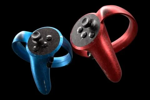 Used controllers for virtual reality, online and cloud gaming isolated on black Stock Illustration
