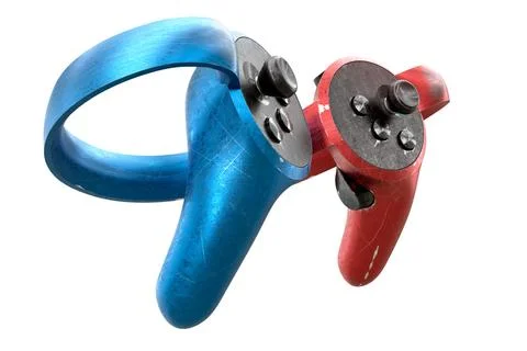 Used controllers for virtual reality, online and cloud gaming isolated on white Stock Illustration