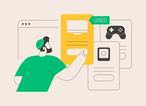 Used electronics trading abstract concept vector illustration. Ilustración de archivo