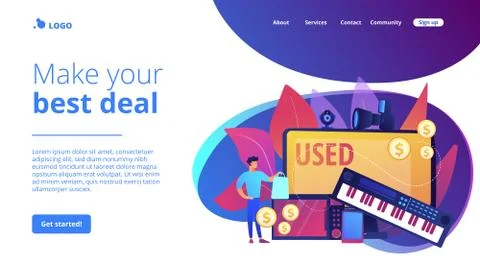 Used electronics trading concept landing page. Stock Illustration