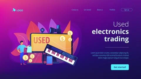 Used electronics trading concept landing page. Stock Illustration