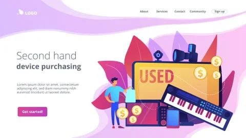 Used electronics trading concept landing page. Illustrazione stock