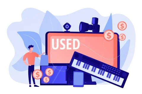 Used electronics trading concept vector illustration. Stock Illustration