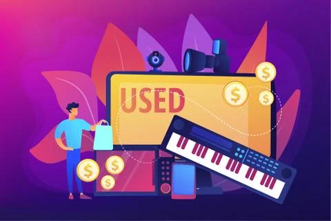 Used electronics trading concept vector illustration. Stock Illustration