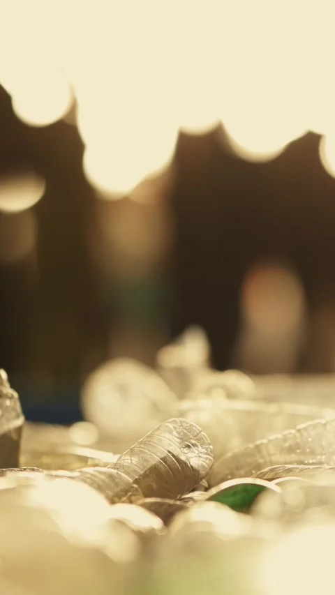 Used empty bottles - a many people on background Stock Footage 330158225