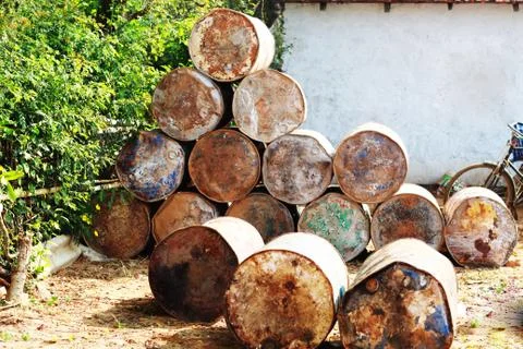 Used empty drums Stock Photos