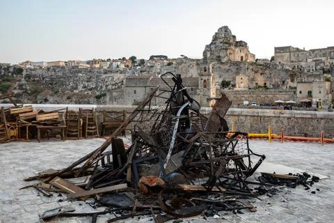 The used for explosion and fire scenes from the movie "No Time to Die" in Sas Foto stock