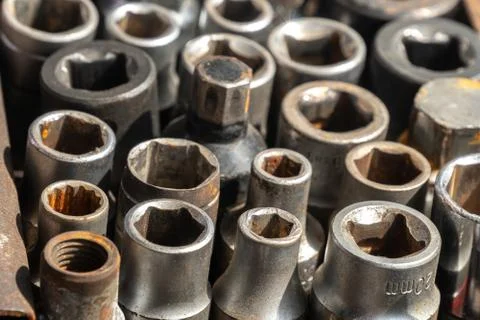 Used female socket tools set for car repair. Stock Photos