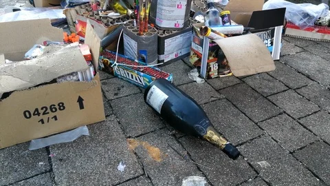 Used Firework after new year celebrations Stock Footage 122863485
