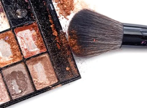 Used make-up box with make up brush Stock Photos