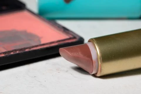 Used Makeup Lot: Empty Pans, Stained Brushes, Worn Containers, Realistic Wear Stock Photos