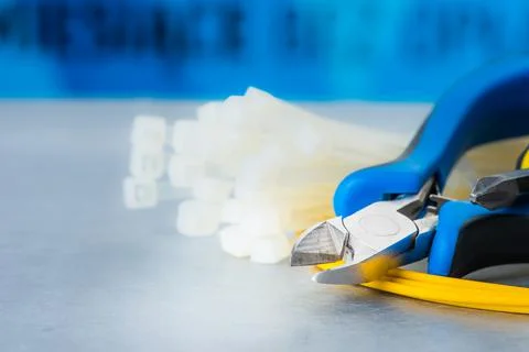 Used manual tools for electrical installation Stock Photos