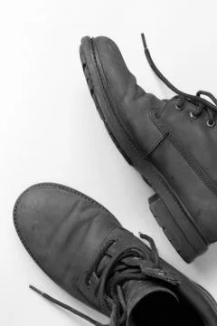 Used old boots Foto stock