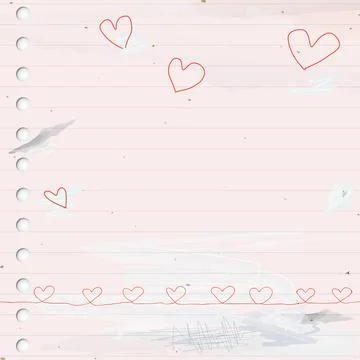 Used old notebook paper square background with heart shape doodle line and .. Stock Illustration
