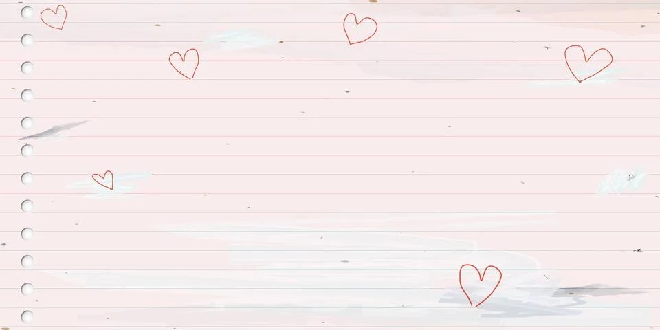 Used old notebook paper square background with heart shape doodle line and .. Stock Illustration