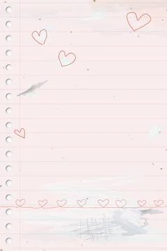 Used old notebook paper vertical background with heart shape doodle line an.. Stock Illustration