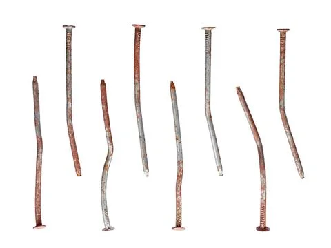 Used old rusty nails isolated on white Foto stock