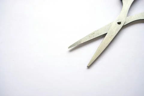 Used open scissors isolated on white background Stock Photos