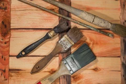 Used paintbrushes Stock Photos
